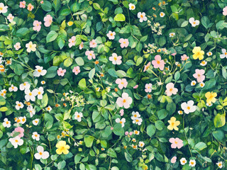 Naklejka premium watercolor wildflowers with greenery and vibrant floral arrangement, romantic springtime botanical design for wedding invitations