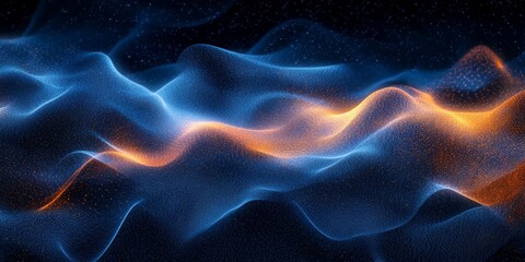 Obraz premium Vibrant particle waves glowing with energy, perfect for technology, science, or digital-themed projects.