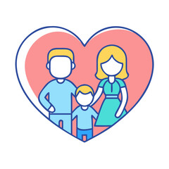 heart with parents and kids vector icon, family day vector illustration - simple illustration of heart with parents and kids perfect for logos, and family day-themed designs.