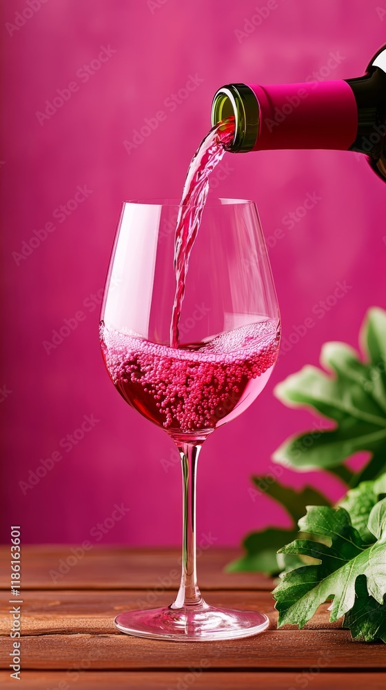 Poster a close up of a pouring red wine stream into a crystal glass with soft bokeh light in the background