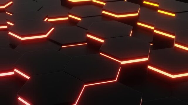 Abstract Hexagon background honeycomb Geometric Surface Neon colors loop Minimal hexagonal grid pattern animation hexagon shapes. Seamless loop