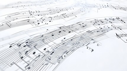 Obraz premium Abstract swirling musical notes on white paper