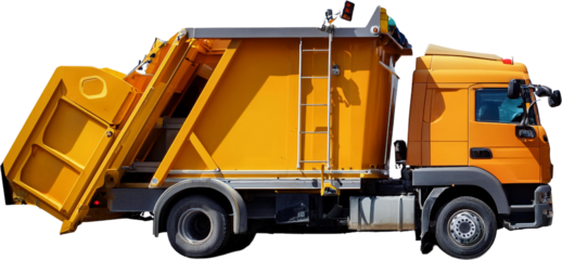 Yellow Tipping Truck Side View Waste Disposal Vehicle Heavy Duty Transportation