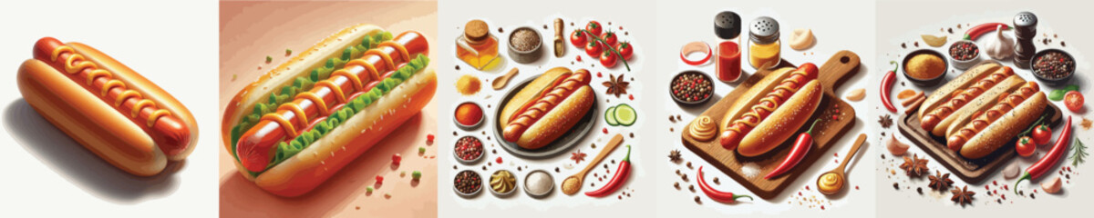 vector set of interesting hotdog dishes