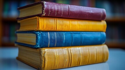 Colorful stacked books displaying vibrant covers against a teal background in a well-lit setting