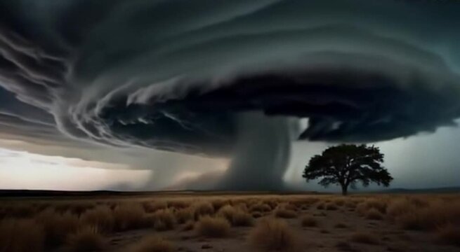 Dark clouds rolling in over a desert or plain