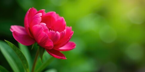 Obraz premium Red peonies in full bloom against a green backdrop, summer blooms, flower garden
