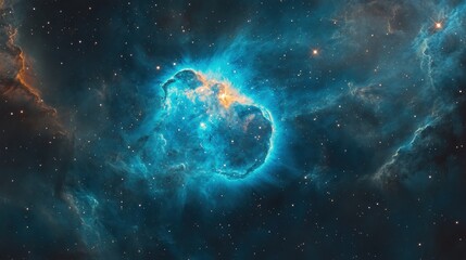 Cosmic Nebula with Bright Stars and Glowing Gas Clouds