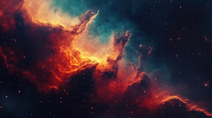 Obraz premium Cosmic Nebula with Orange and Blue Hues and Scattered Stars
