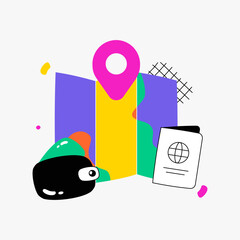 Map With Pin And Passport In Flat Vector Illustration Symbolizing Travel Planning, Navigation, And Exploration, Isolated On White Background