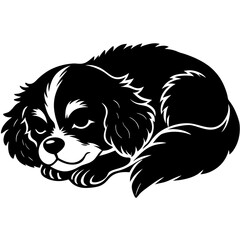 cavalier king charles spaniel dog black silhouette vector, dog sleeping vector, Simple silhouette Design vector icon with white background.