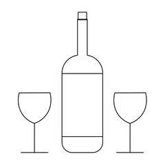 Liquor bottle and glasses icon drawing