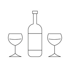 Liquor bottle and glasses icon drawing