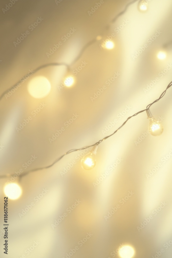 Poster string of lights with a white background. the lights are lit up and create a warm, inviting atmosphe