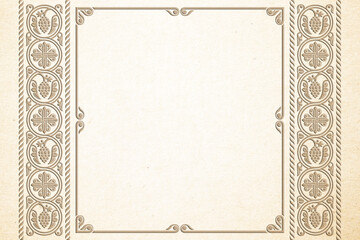 Decorative rectangular embossed framework on a sheet of rough paper. A3, A4 size proportions.