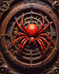 Obraz premium Red spider is on a clock face