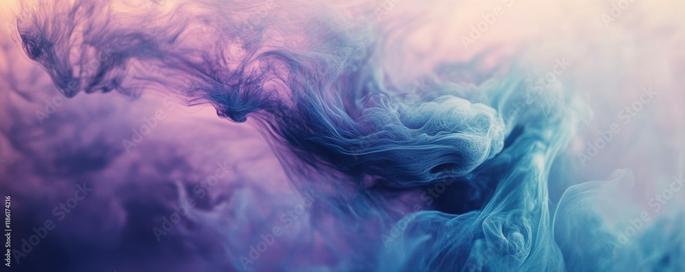 Poster blue and purple abstract background with flowing shapes, featuring soft gradients and ethereal textu