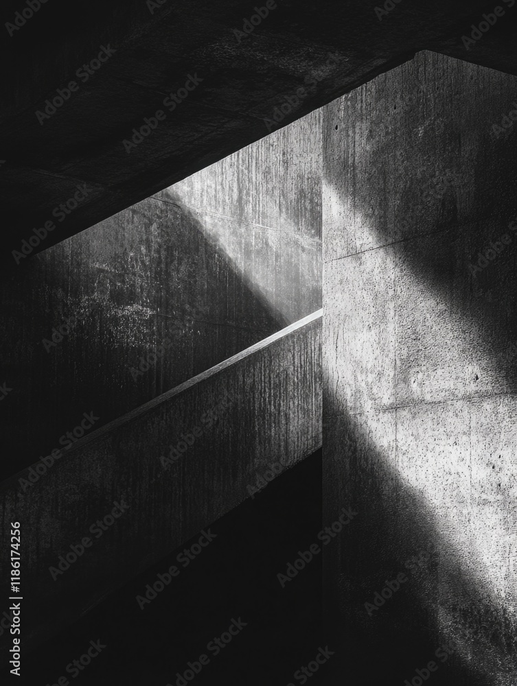 Poster the image shows an underground concrete tunnel with a textured surface, contrasting between the dark