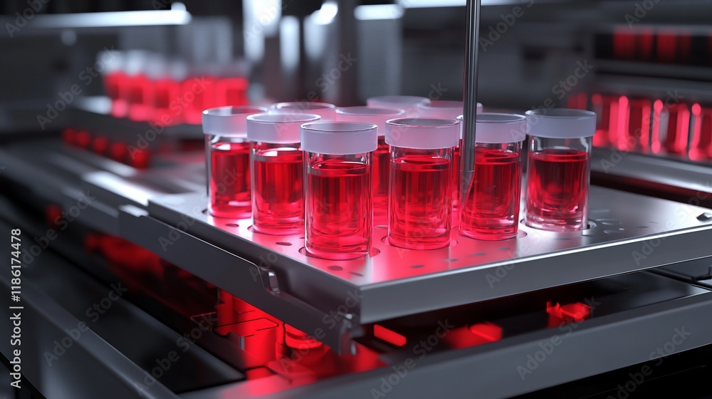 Poster automated liquid handling system: precise dispensing of red samples in a modern laboratory setting