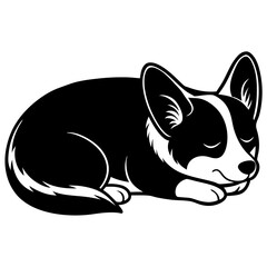 corgi dog black silhouette vector, dog sleeping vector, Simple silhouette Design vector icon with white background.