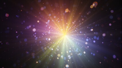 Vibrant rainbow prism light on dark canvas with bokeh and lens flare effects Ethereal and cinematic aesthetic