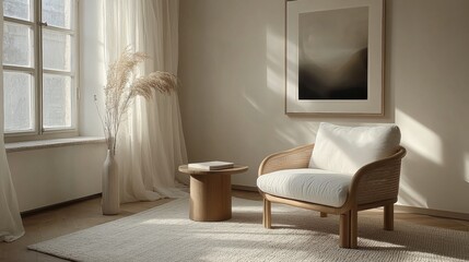 Elegant black and white bowl displayed with minimalist art piece on rustic wooden table