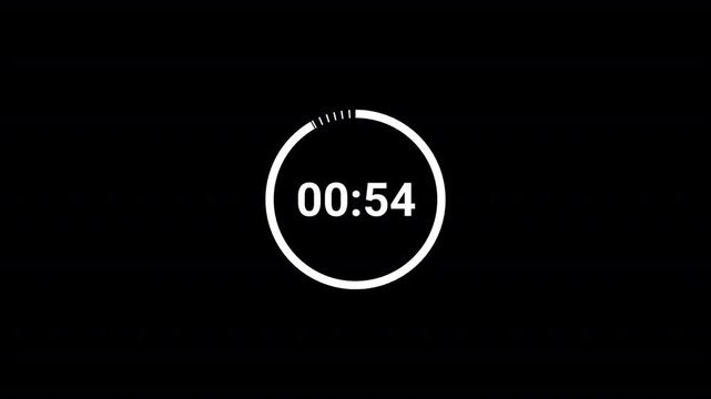 one minute countdown timer animation with alpha channel,1 minute timer from 60 to 0 seconds with transparent background