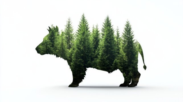 Forest silhouette shaped like a wild animal for wildlife and forest conservation awareness