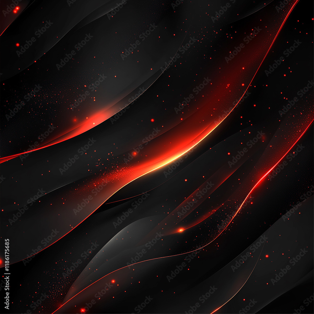 Poster abstract composition showcasing flowing red and black patterns with glowing accents