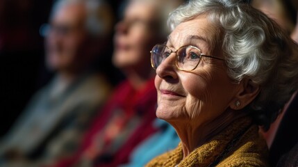 Obraz premium Seniors enjoying a vibrant cultural event in a cozy theater setting