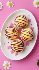 Obraz premium Elegant A plate of spaghetti ice cream styled to look like a savory dish but made of sweet treats for a creative April Fools Day prank 