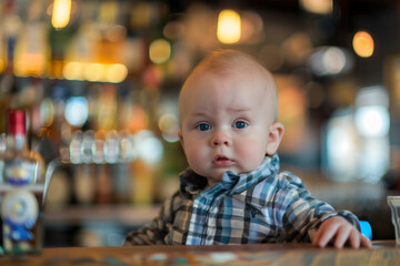 Small baby at bar pub table generative ai design