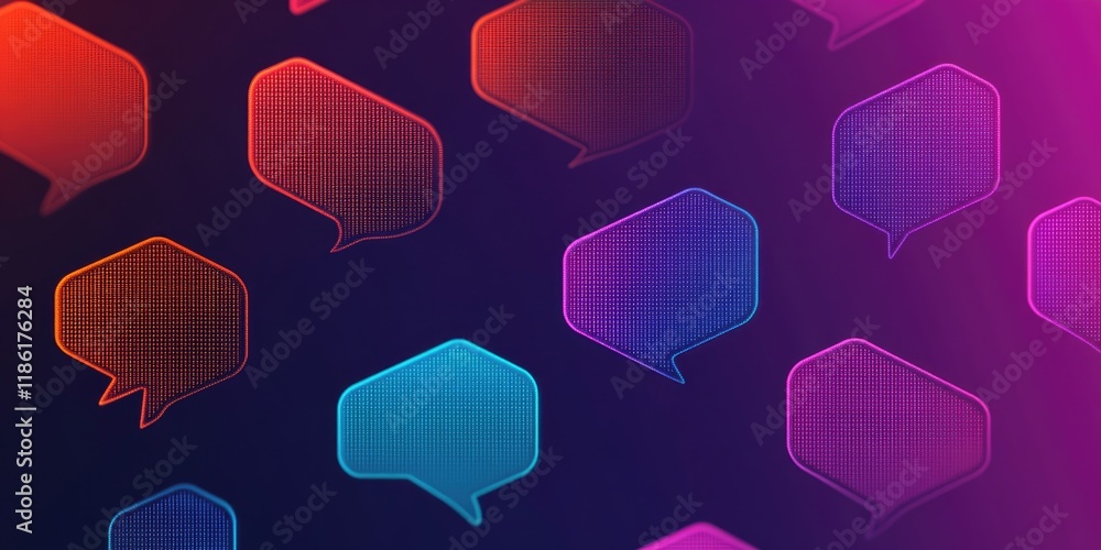 Poster colorful pattern of speech bubbles with a purple background. the speech bubbles are in various color