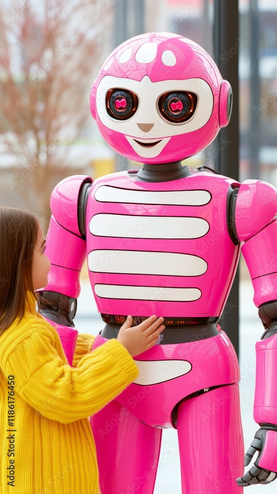 Aufkleber elegant a showcase of robots interacting with visitors featuring a humanoid robot shaking hands with