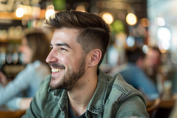 Fototapeta premium Ai generated photography of young man bartender in bar
