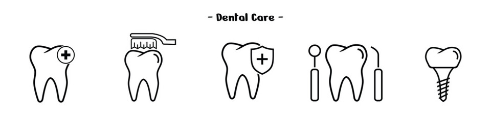 dental care icon set, simple outline design, editable vector eps 10.