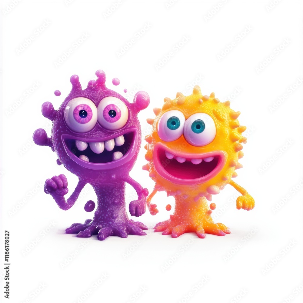 Poster Cheerful microbes with bright colors display friendly expressions and evoke joy in a fun environment. Generative AI