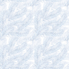 Carnival blue feathers seamless pattern. Hand drawn watercolor illustration isolated white background. Can be used for textile, fabric, scrapbook and other printed products.