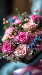 Luxurious bouquet of flowers with a 'Happy Birthday' greeting
