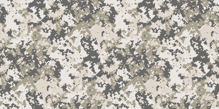 Abstract digital camouflage pattern in beige, gray, and white tones. Perfect for backgrounds, textiles, or military-themed designs.  High-resolution seamless texture ideal for various applications.