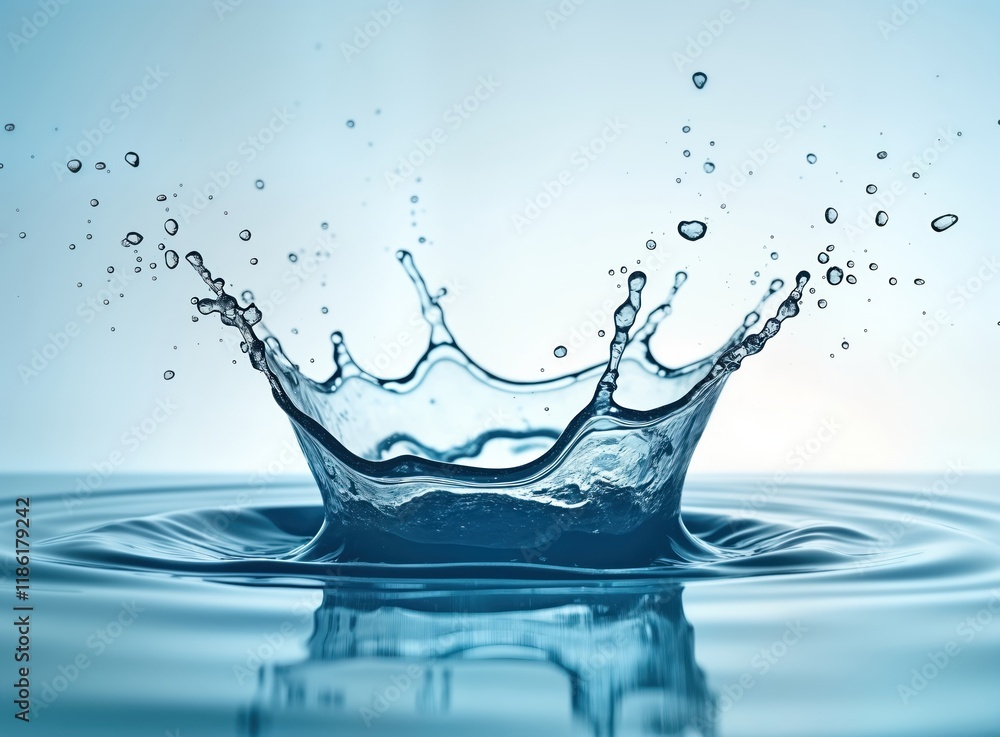 Aufkleber Water splash forms crown shape on white background. Dynamic liquid motion creates abstract pattern. Freshness, purity of water apparent. Studio shot with high resolution. Ideal for drink ads,