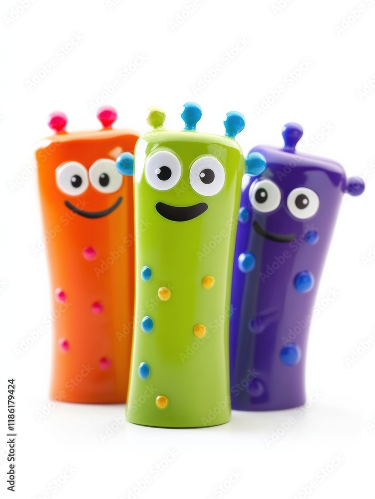 Poster cheerful microbe characters with bright colors and friendly expressions captured in a playful settin