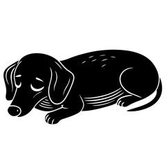 dachshund dog black silhouette vector, dog sleeping vector, Simple silhouette Design vector icon with white background.