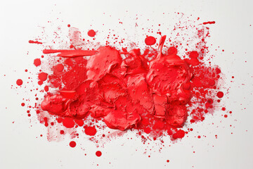 close up horizontal isolated image of a splashes of red paint over a white background