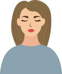 Calm Woman Portrait in Minimalist Flat Vector Illustration