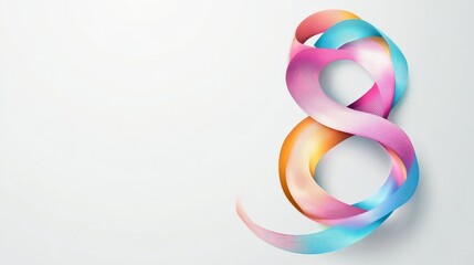 Womens Day background featuring the number 8 formed by colorful ribbons Vector illustration