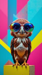 Fototapeta premium Cool Owl in Sunglasses Against Vibrant Geometric Background
