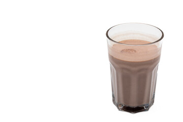 Homemade Chocolate Milk in a Glass with White Space on Left