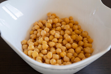 Cooked Chickpeas in a White Bowl Close-Up