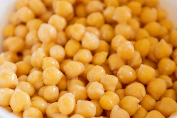 Cooked Chickpeas in a White Bowl Close-Up